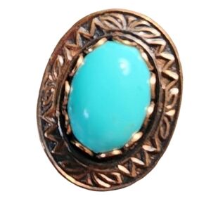 Turquoise Oval Ring with Bronze Detailing